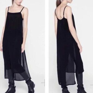 Wilt Slip Dress Midi Black Minimalist LBD Semi-Sheer Size L